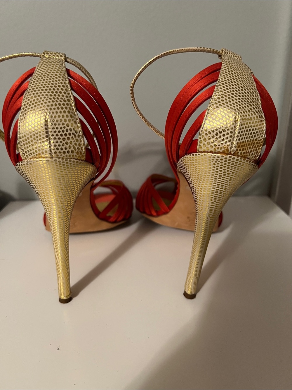 BCBGMaxAzria Orange & Gold Heels - Size 10 - Picture 5 of 7